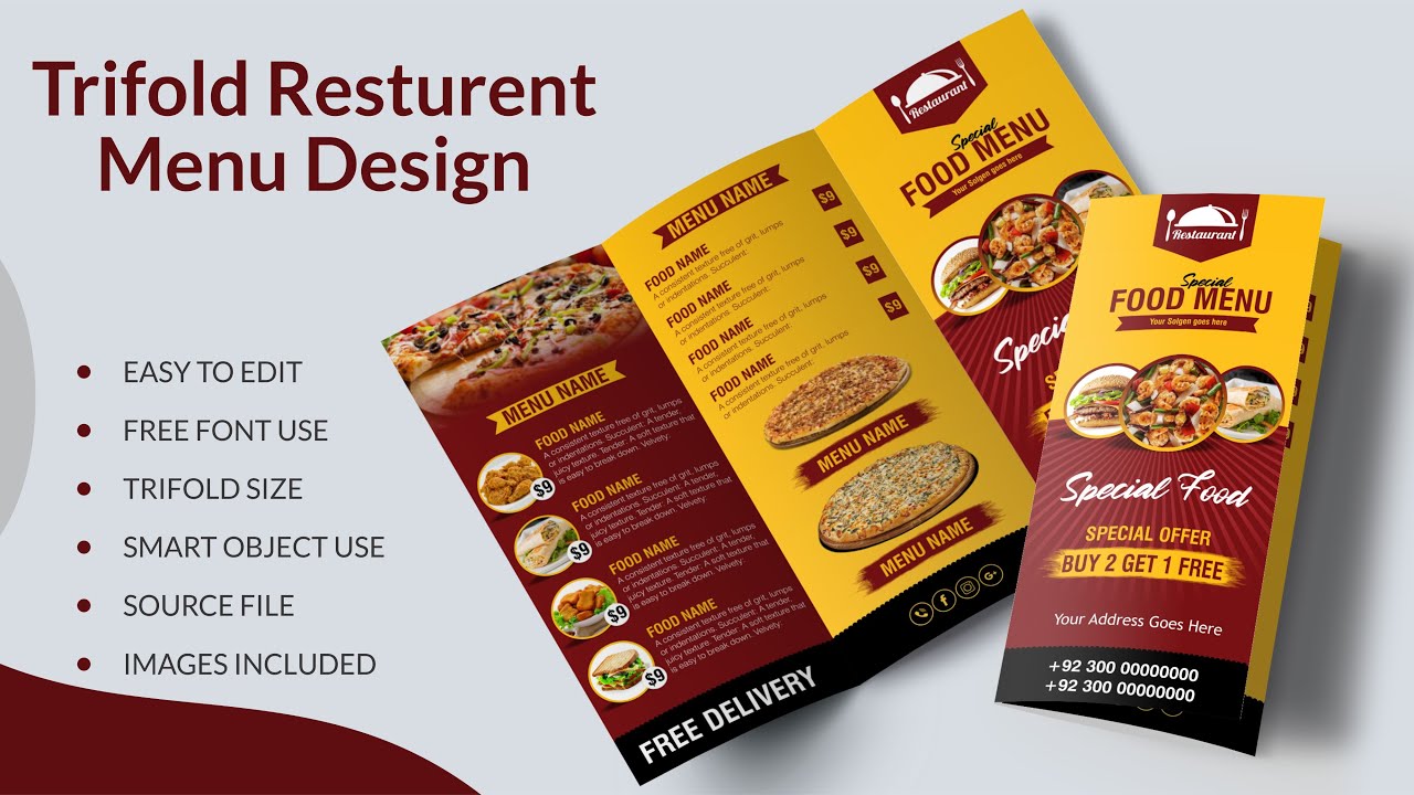 How To Make Restaurant Menu Design | Trifold Brochure Design | Graphics Inn  - Youtube