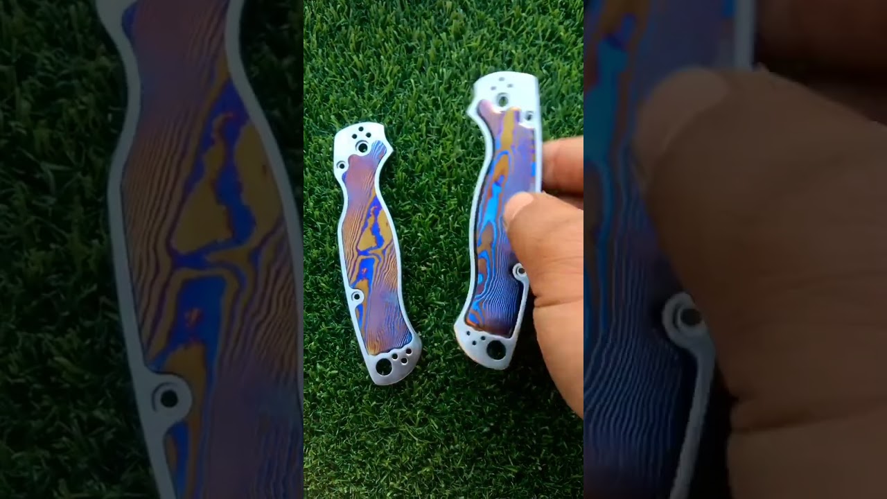 A Pair Of Spyderco Paramilitary 2 TC 4 Titanium Timascus Mokuti Inlay Replacement Scales