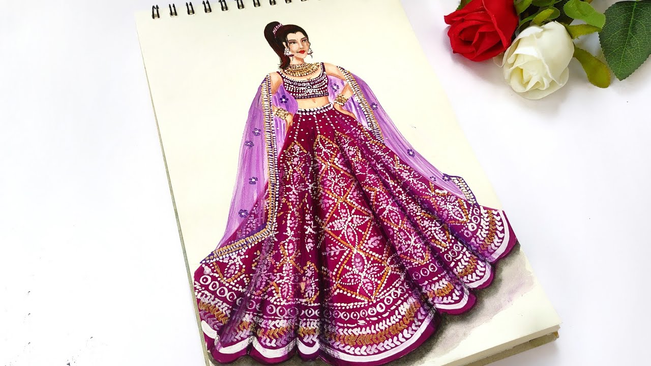 Bridal lehenga , fashion illustration , traditional illustration | Dress  illustration art, Bride fashion illustration, Fashion art illustration