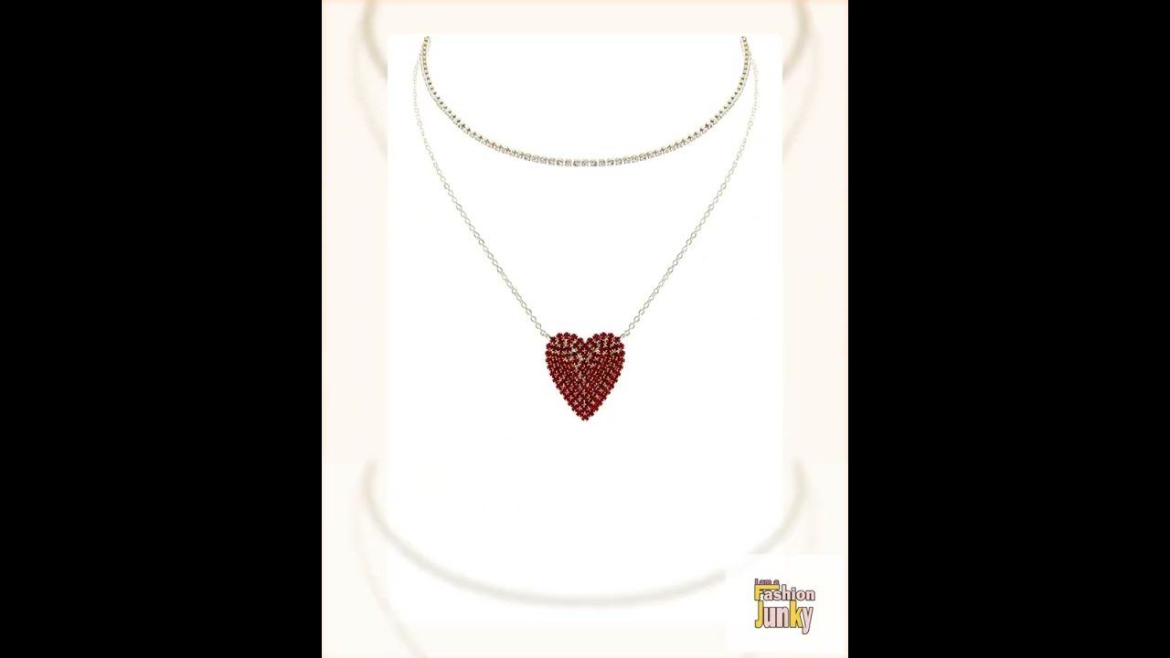 Rhinestone Heart Choker And Necklace Set