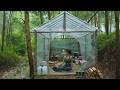 Heavy Rain Camping Alone | Building an Amazing Plastic Wrap Bushcraft Survival Shelter