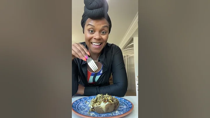 Vegan shredded crab stuffed into a baked potato