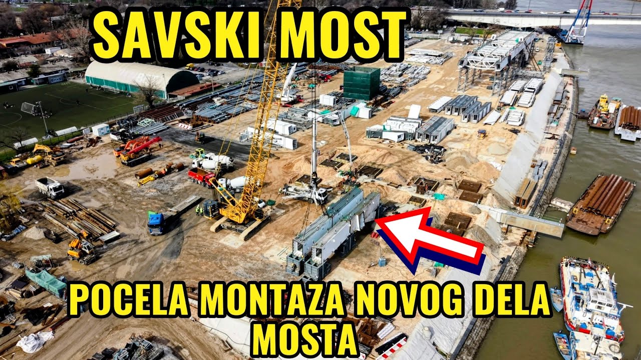 SAVSKI MOST POCELA MONTAZA NOVOG DELA MOSTA I IZLIVANJE STOPA NOSACA,NASTAVAK RUSENJA STUBOVA U RECI