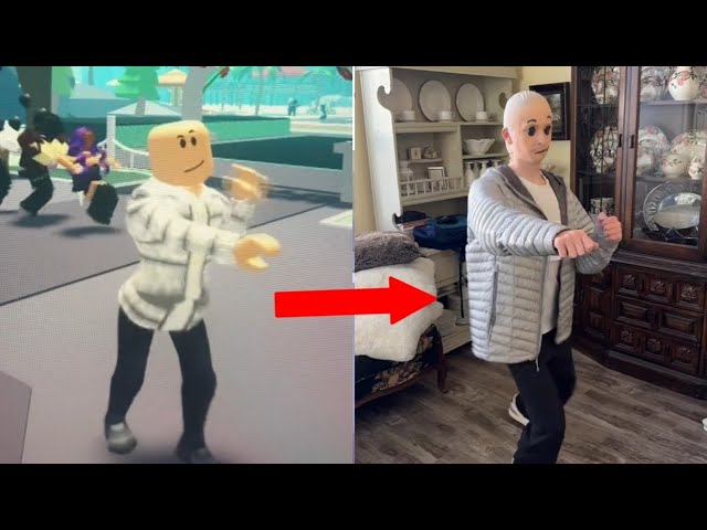 Bald guy dancing on roblox with creepy sound class=