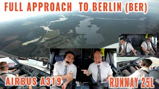 BERLIN (BER) | Approach over the city to Runway 25L | Airbus A319 Cockpit + pilots + briefing