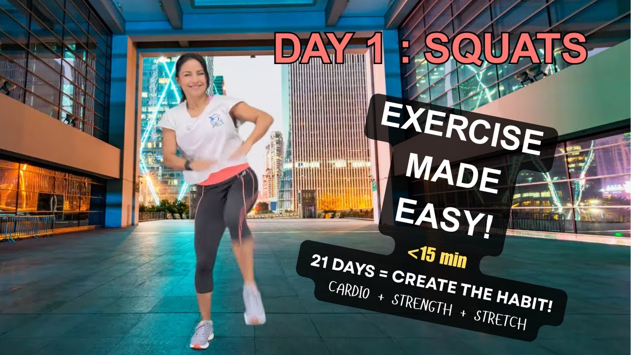 Первый день из 21 дня тренировок для начинающих | 15-минутная программа кардио, силовых упражнени...
