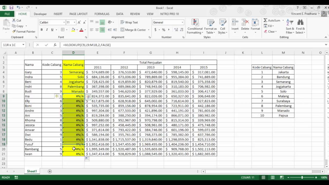 Tutorial Excel Mencari Nilai Dengan Vlookup Youtube