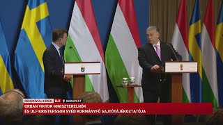 Orbán Viktor magyar miniszterelnök és Ulf Kristersson svéd kormányfő sajtótájékoztatója