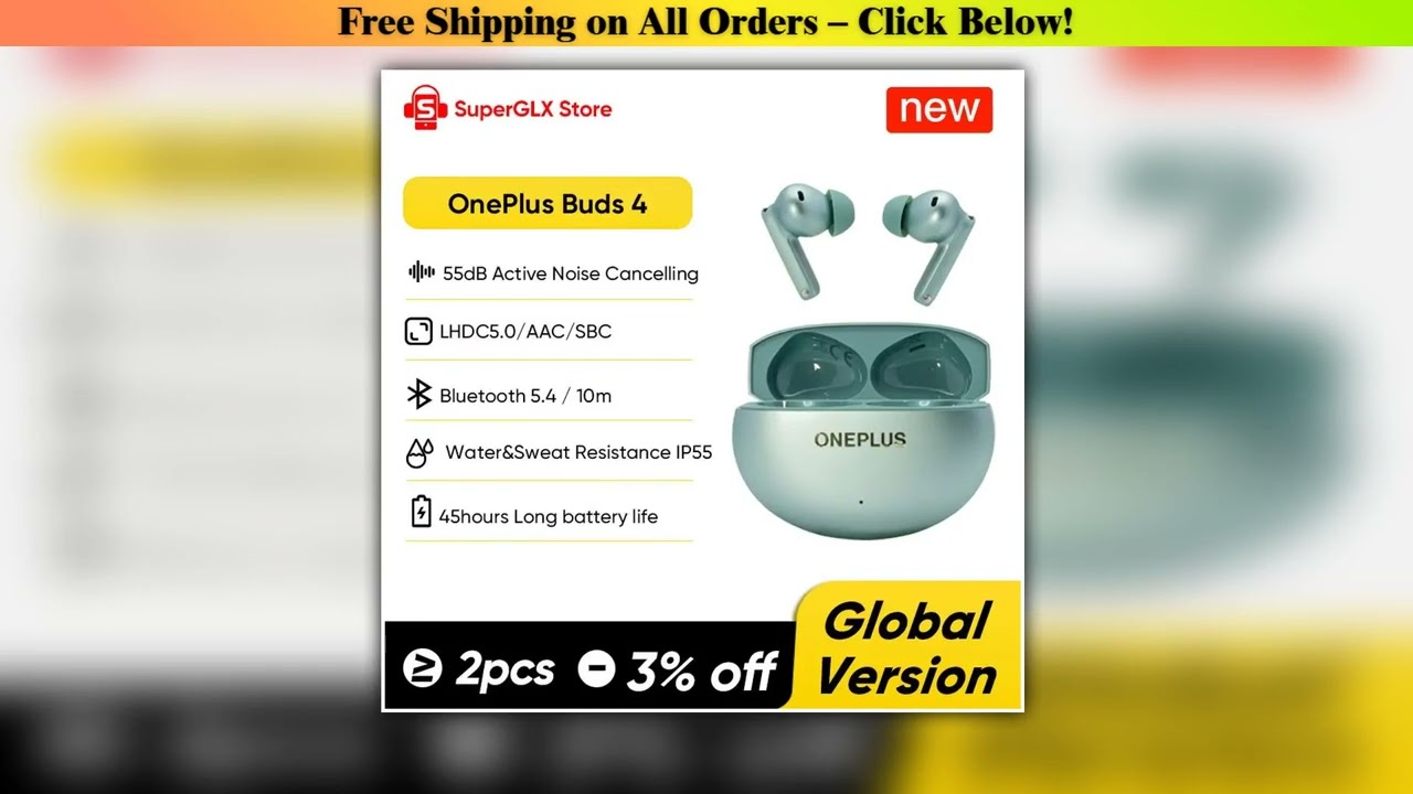 Global Version OnePlus Buds 4 True Wireless AI Call Noise cancelling Earphones 55dB Long Range