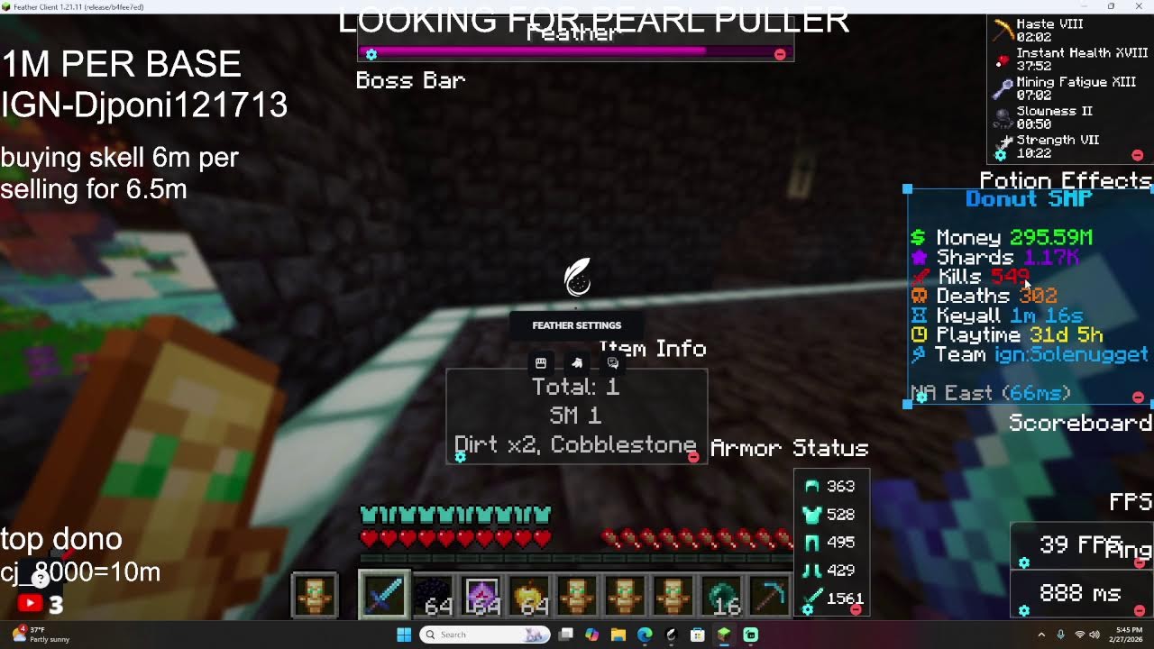 Donut smp live 1m per base 5m bounty