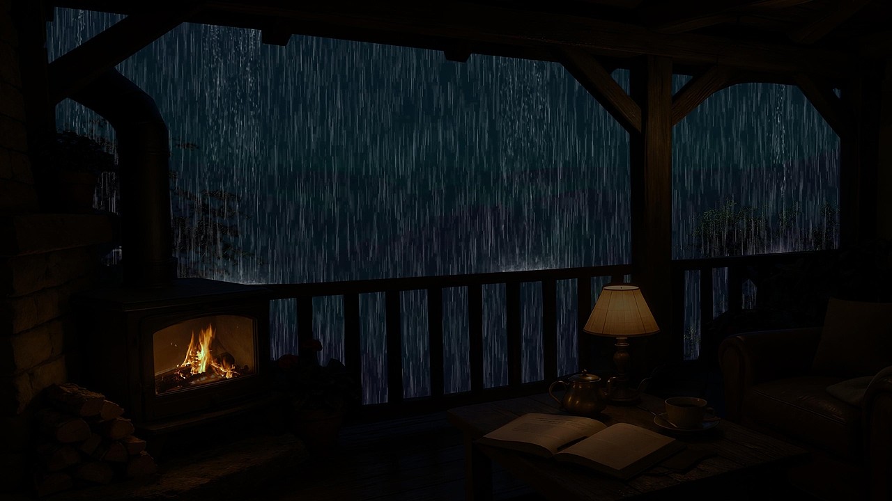 Relaxing Gentle Rain in a Serene Forest Cabin with Cozy Fireplace for ...