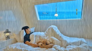 Camping in Heavy Rain with My Dog . 3 Bedroom Caravan . Sound of Waves ASMR