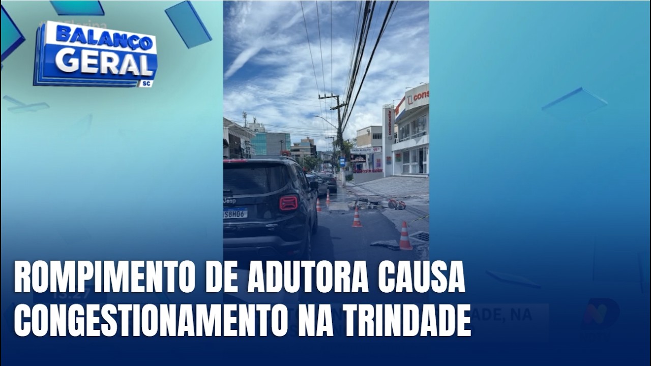 Rompimento de adutora causa congestionamento no bairro Trindade, em Florianópolis
