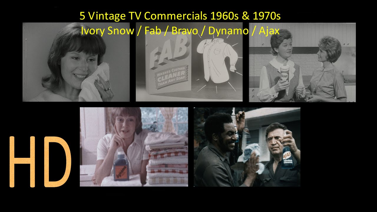5 Vintage TV Commercials Ivory Snow FAB Detergent Bravo Floor Wax Dynamo Ajay Window Cleaner 16mm 4K