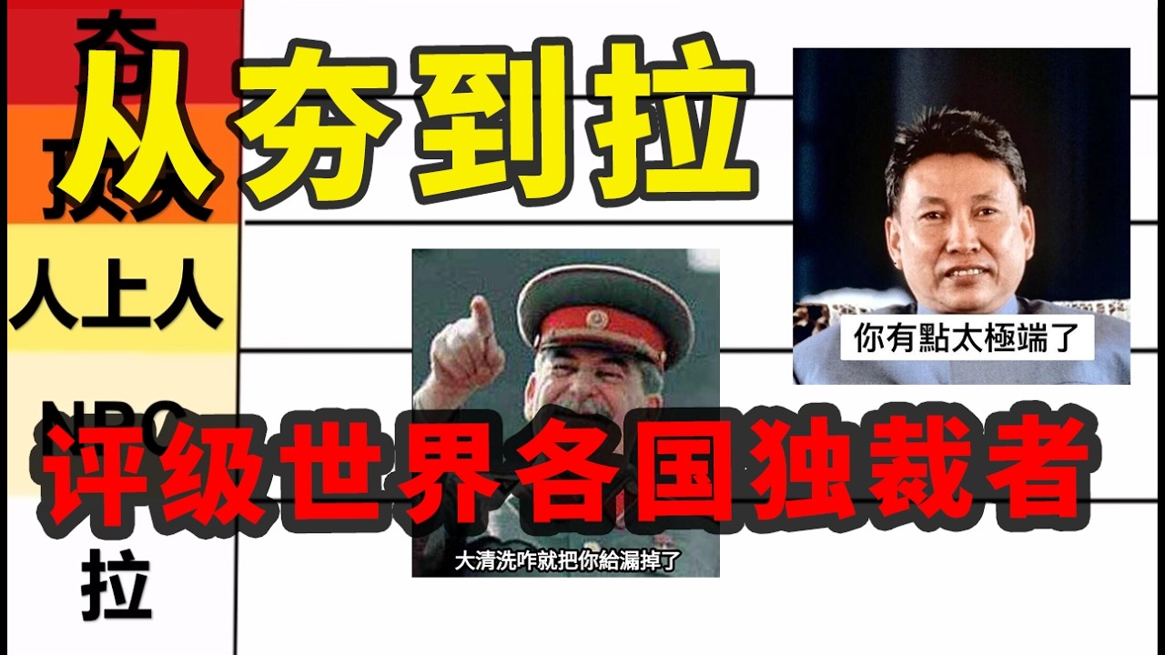 【枫说】从夯到拉，主观评级世界各国独裁者，对比GPT的评分 | 习近平属于哪一级的独裁者？| 李光耀 | 斯大林 | 列宁 | 齐奥塞斯库 | 朴正熙 | 金正恩 | 哈梅内伊 | 毛泽东