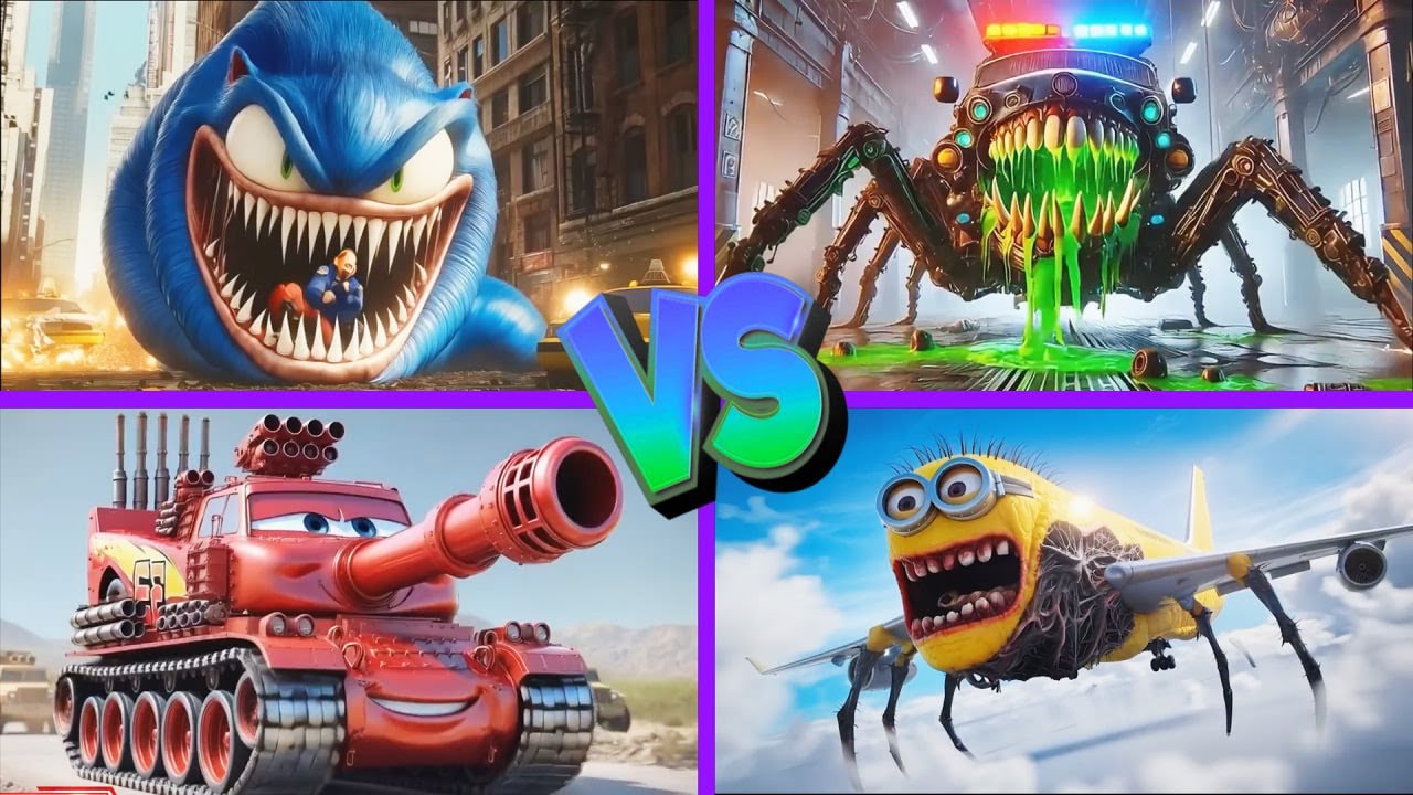 Minion Infected Sky🆚Sonic Worm🆚Police Car Monster🆚McQueen Tank - Tiles Hop EDM Rush 🎶