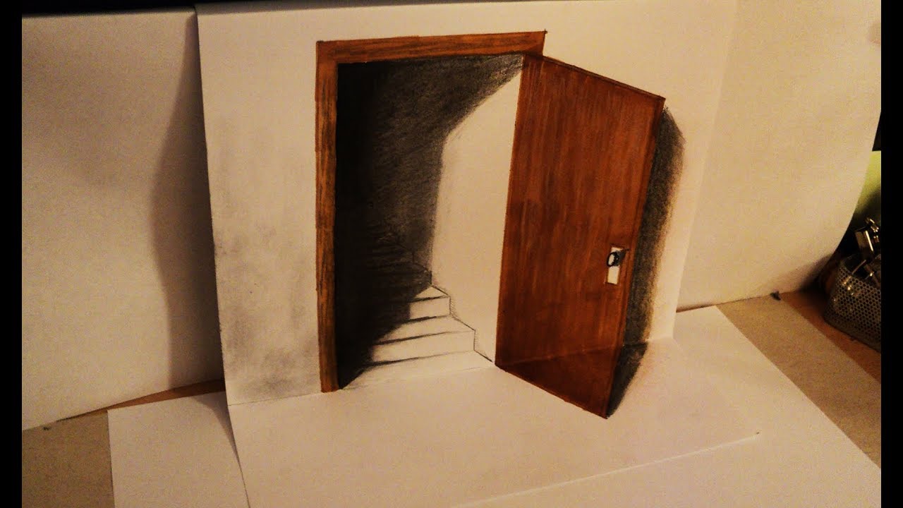 How to draw anamorphic draw 3d illusion door YouTube