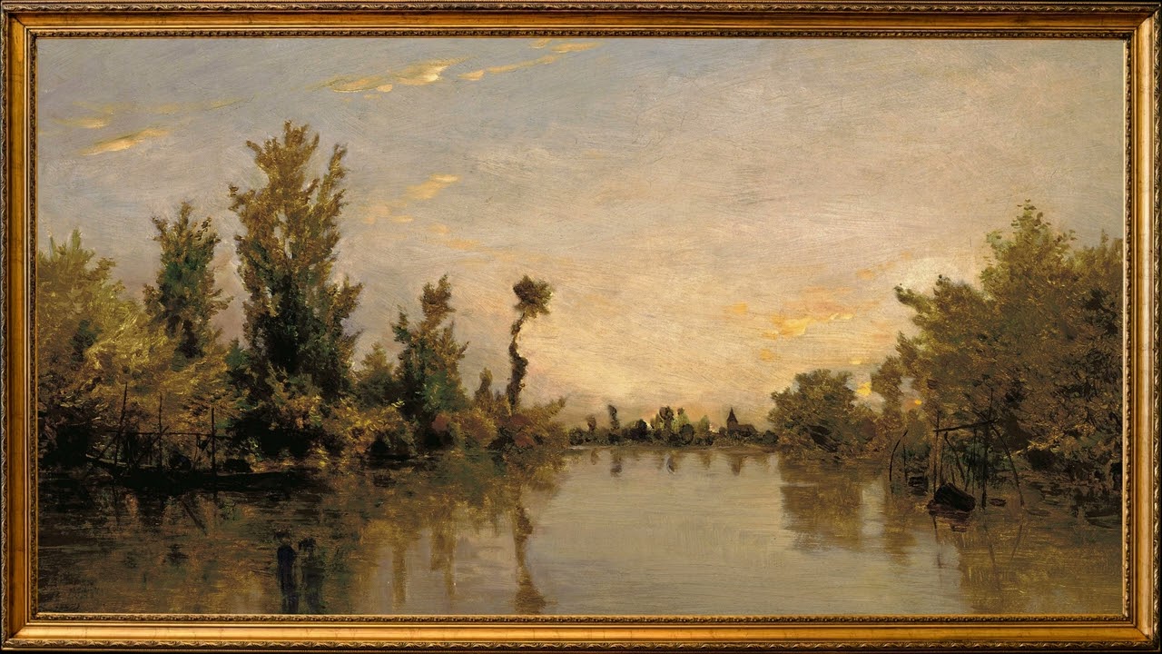 Classic Landscape Golden River at Sunset | Gold Frame TV | Art Screensaver for TV Wallpaper | 2 Hrs