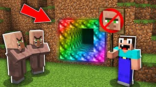 Minecraft NOOB vs PRO: WHY NOOB DONT LET THIS VILLAGERS IN SECRET RAINBOW HOLE? 100% trolling