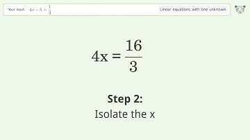 Linear equation with one unknown: Solve 4x-5=1/3 step-by-step solution