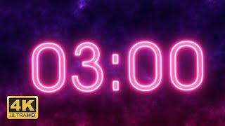 3 Minutes Countdown Timer - Neon [4K]