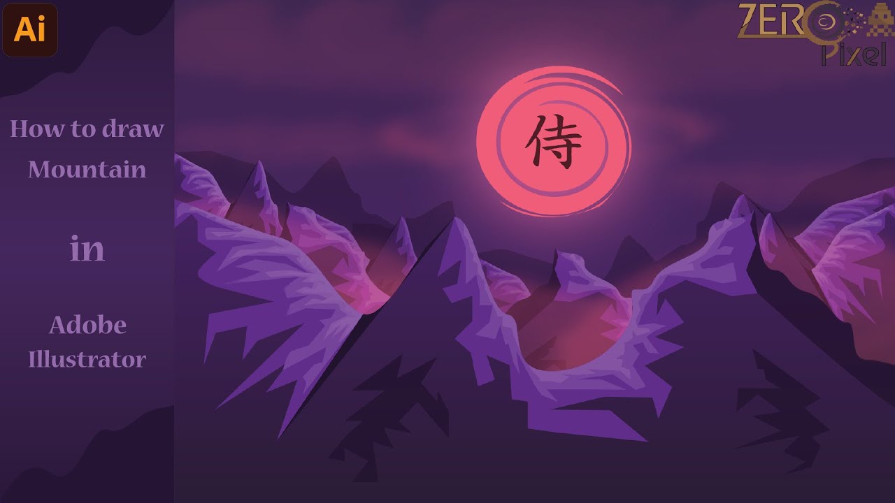 How to draw mountain landscape in |Adobe Illustrator|  for Beginner Tutorial with |Zeropixel|