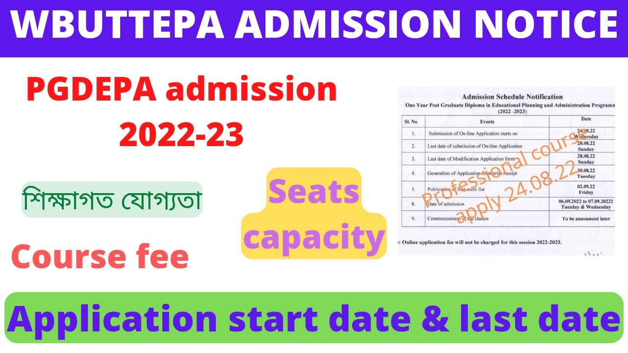 Wbuttepa PGDEPA admission 2022-23. Pgdepa admission notification 2022. Wbuttepa today news.
