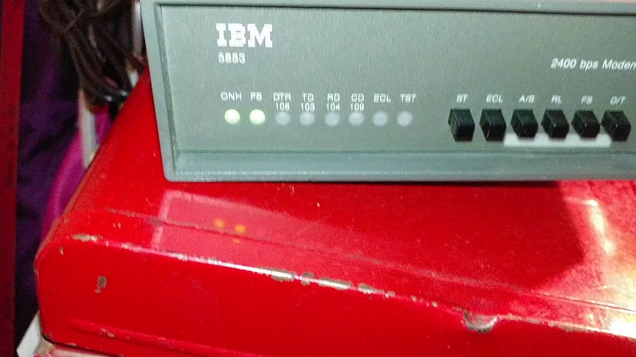 IBM 5853 modem (2400 baud) powering up in 2017 YouTube