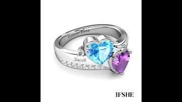 Promise Ring for Her 2 Heart Birthstone with Engraving