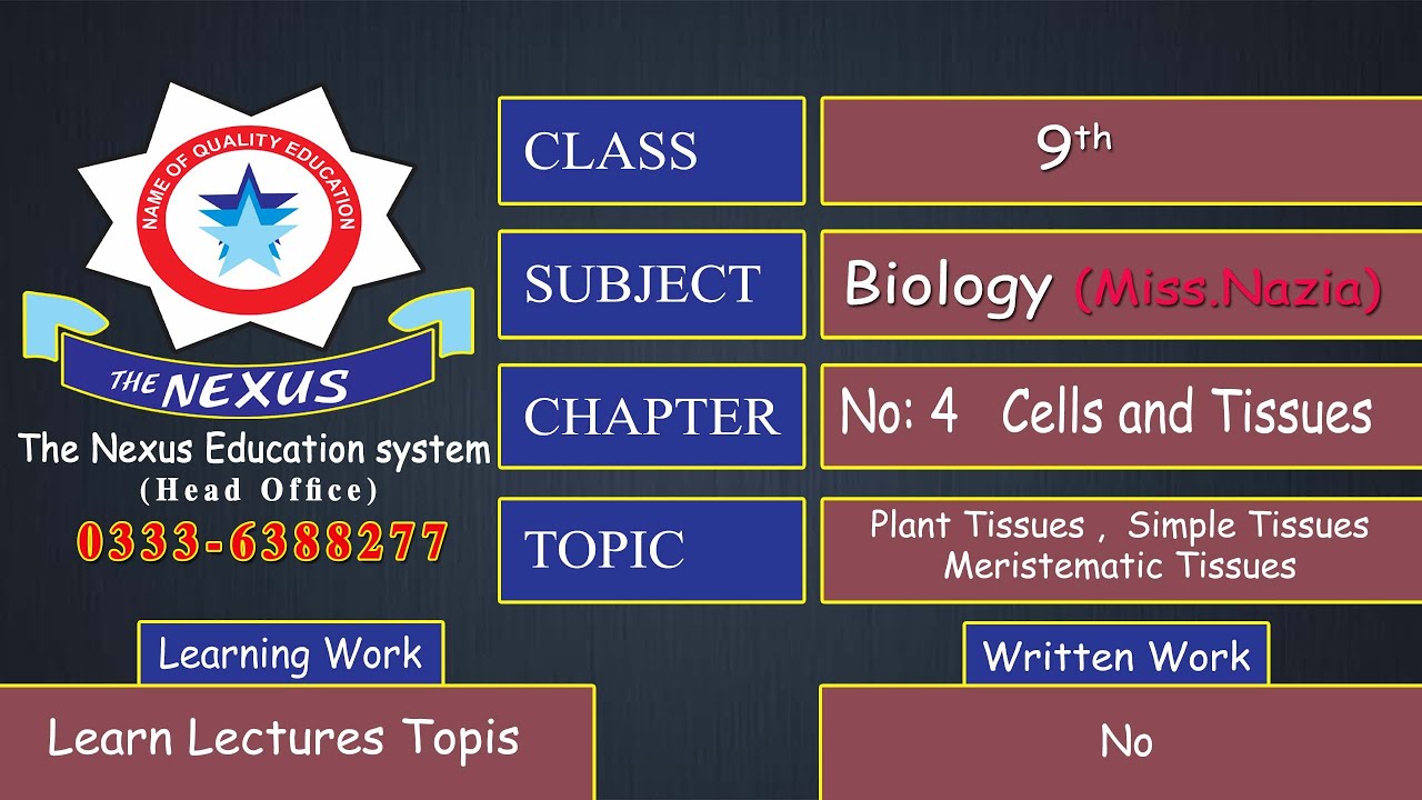 9th-Bio- Plant Tissues , Simple Tissues & Meristematic Tissues (Lec 74)
