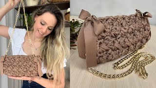 Clutch de crochê com fita de malha/ Bolsa em ponto fantasia/ Ribbon bag crochet