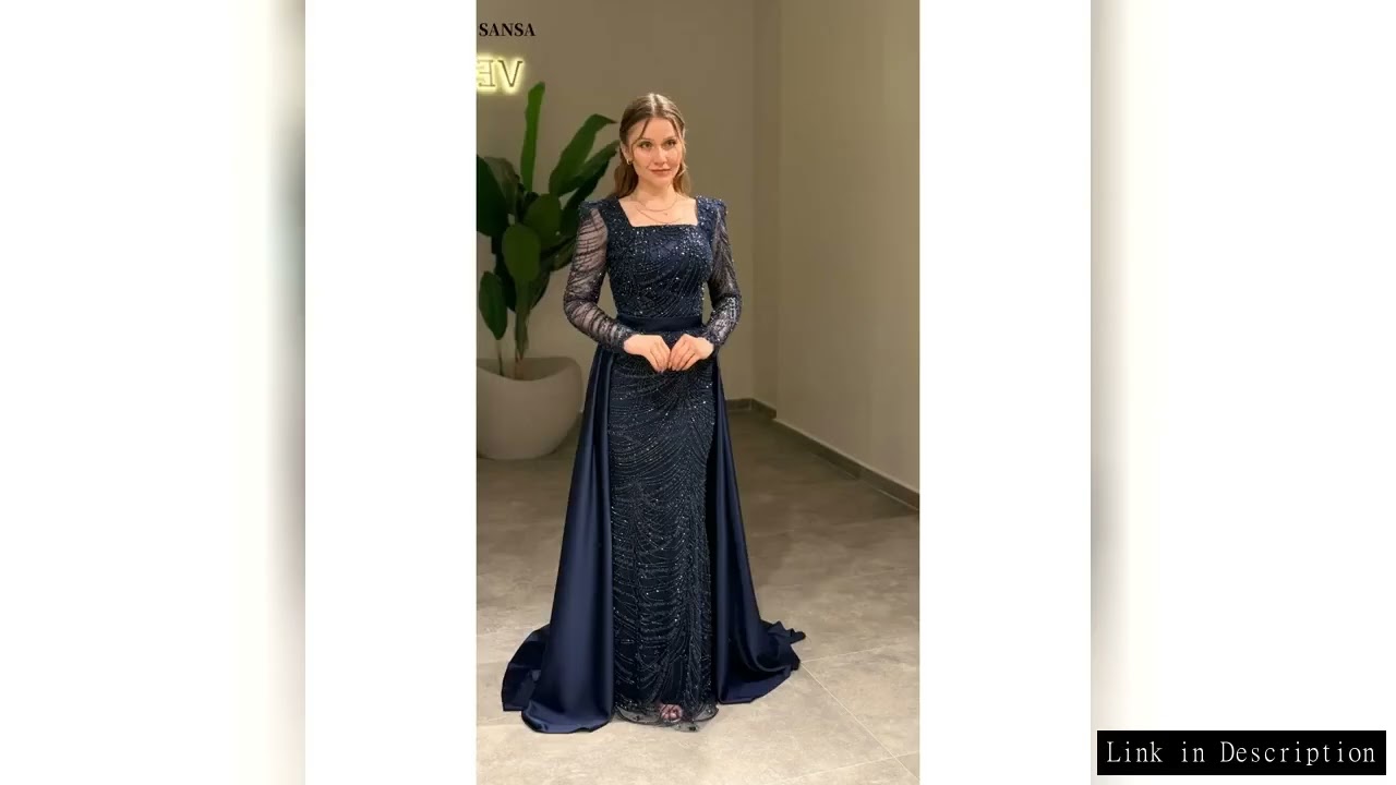 Sansa Customized Beaded Navy Blue Prom Dresses Square Collar ?????? ????????? ?????? Trailing vestid