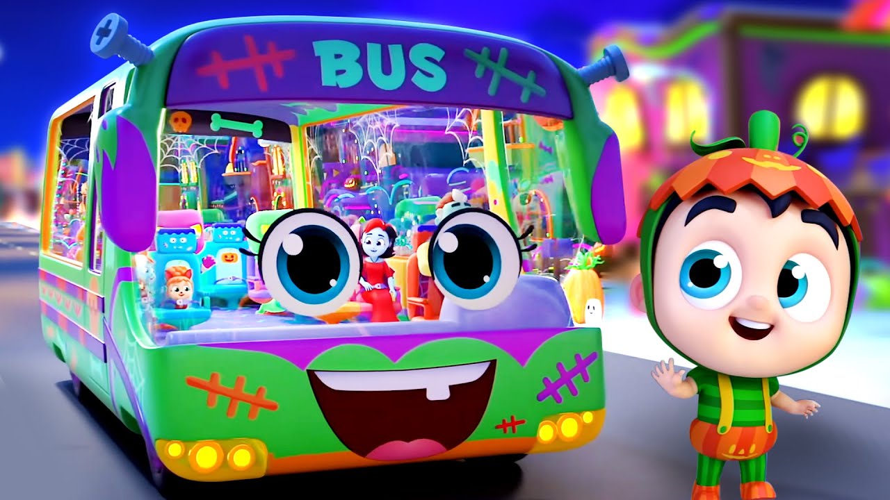 Halloween Wheels On The Bus Go Round And Round, Spooky Rhymes for Kids ...