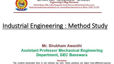 Industrial Engineering(IE ):L11:Process Chart Prepartion,By Mr Shubham Awasthi Asst. Prof. (ME)
