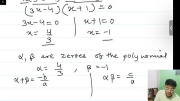 Find zeroes of quadratic polynomials verify relationship between zeroes n coefficients(vi) 3x2–x – 4
