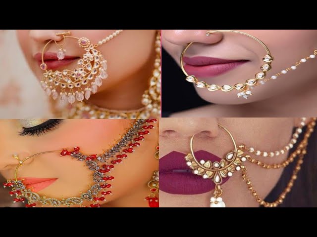 Red Gold Piercing Ethnic Designer Pearl Traditional Nose Nathani – BONYHUB