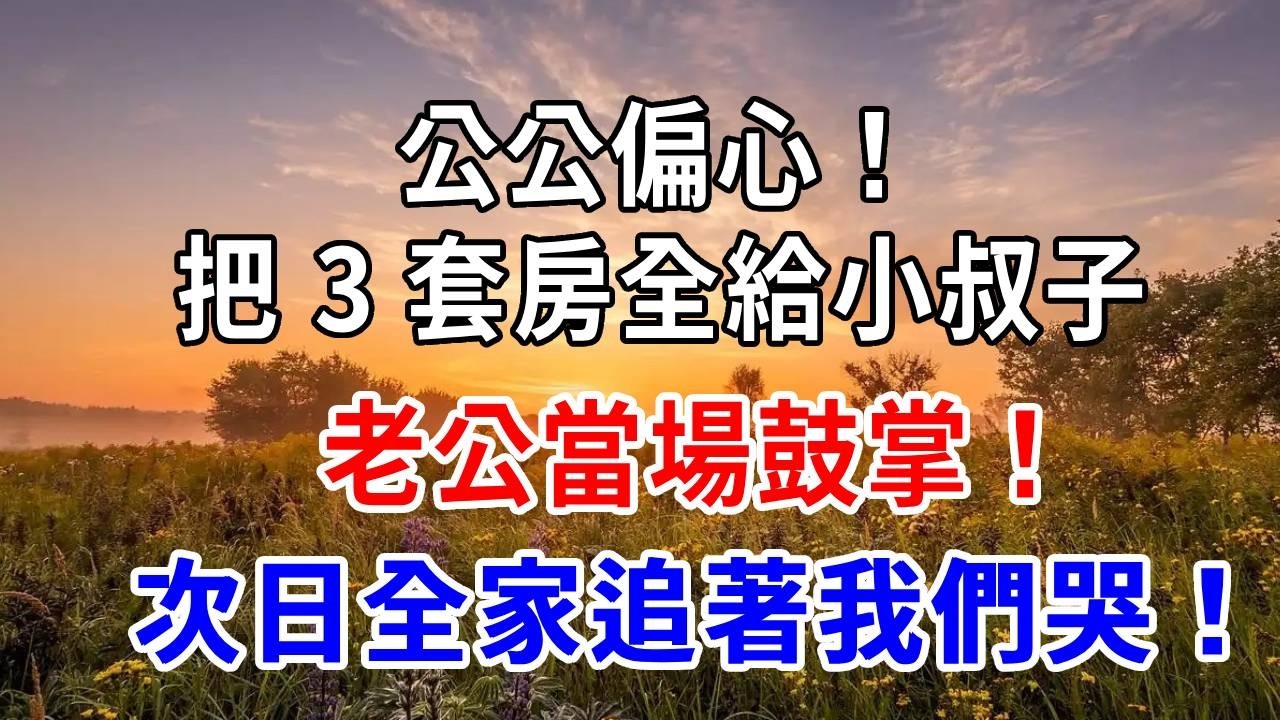 公公偏心把 3 套房全給小叔子，老公當場鼓掌！次日全家追著我們哭！