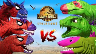 Spider-Man Dinosaurs vs Batman Wild Mosasaurus Godzilla T-REX I-REX Fight Jurassic World Evolution 2