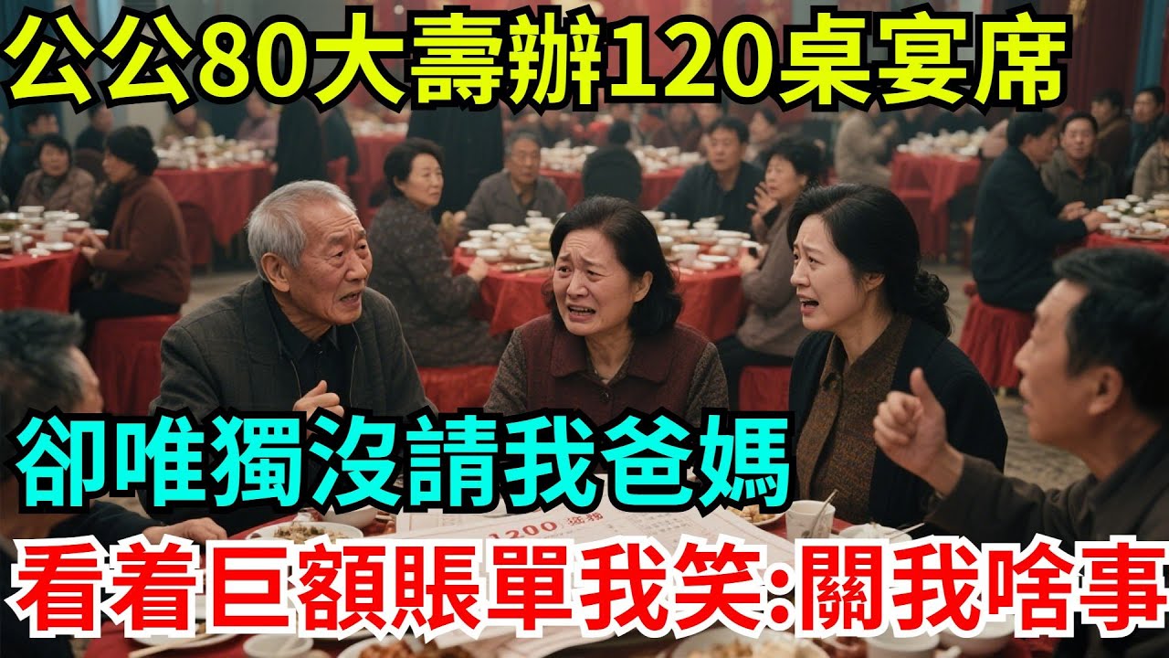 公公80大壽辦120桌宴席，卻唯獨沒請我爸媽，看着巨額賬單我笑了：關我啥事？ #人生感悟 #故事頻道 #故事頻道 #有聲書
