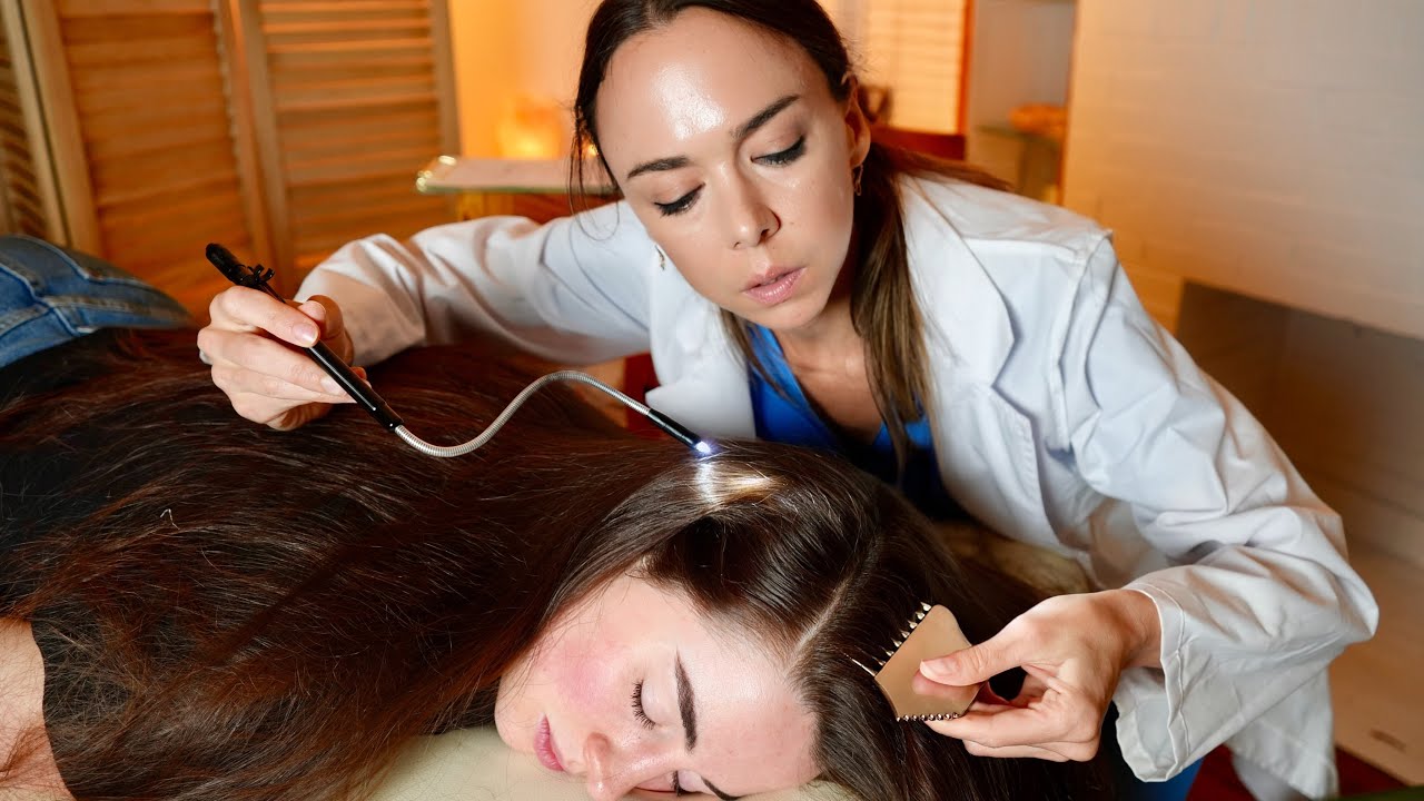 ASMR Scalp Exam |  Lice Comb, Hair Parting & Pulling, Skin Check ,Medical Sensory Tests