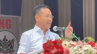 Chief Minister Prem Singh Tamang addresses the crowd in Gyalshing