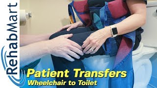 Using a Hoyer Patient lift to transfer a patient from Wheelchair to Toilet