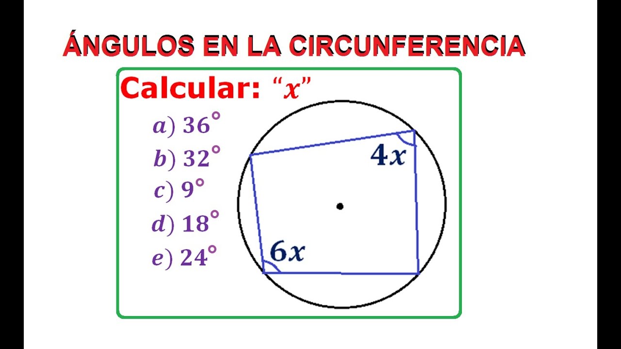 1) Ángulo Inscrito en la Circunferencia. Hallar x. - YouTube
