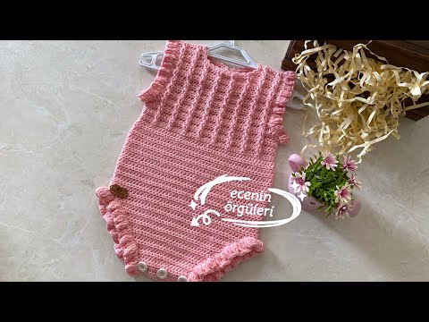Tığ işi Fırfırlı Bebek Tulumu / Kız Bebek Tulumu / 6 ay için /Romper