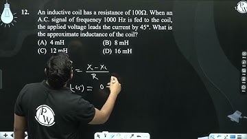 An inductive coil has a resistance of 100Ω. When an A.C. signal of frequency 1000 Hz is fe....