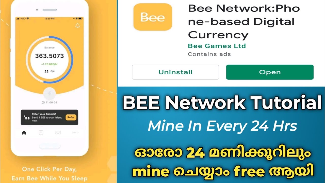 Bee Network Tutorial Malayalam | Bee Games | Mine Bee Coin Free | .4 BEE  Per Hour | Cryptocurrency