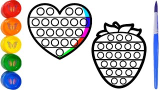 How to draw and color pop it / heart / strawberry #shorts