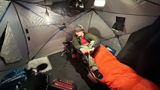 Small tent Ice camping in heavy winds