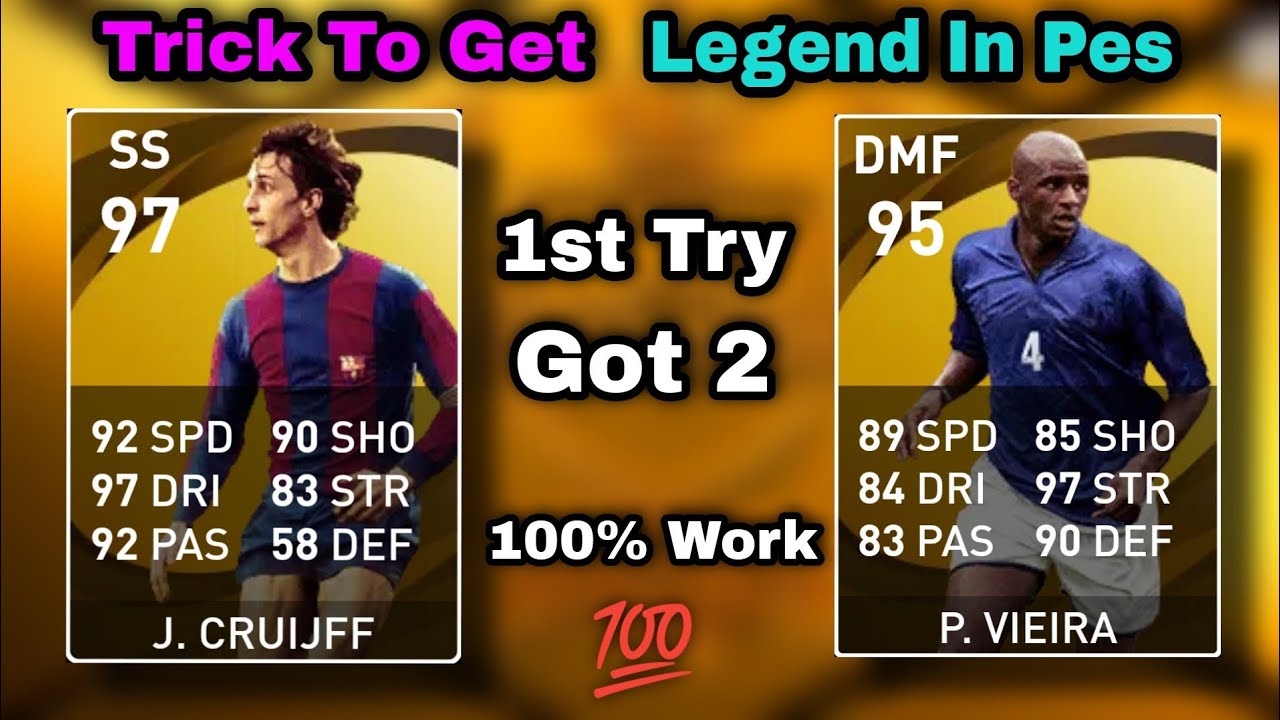 Trick to get legend cruijff and legend vieira from legends box draw in pes 2021| cruijff trick || 🔥