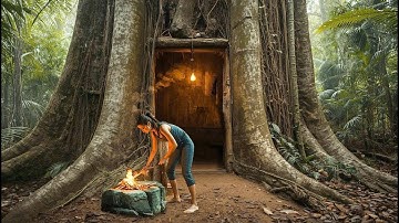200 Days Building a Secret Shelter Under a Giant Tree for Survival. Bushcraft